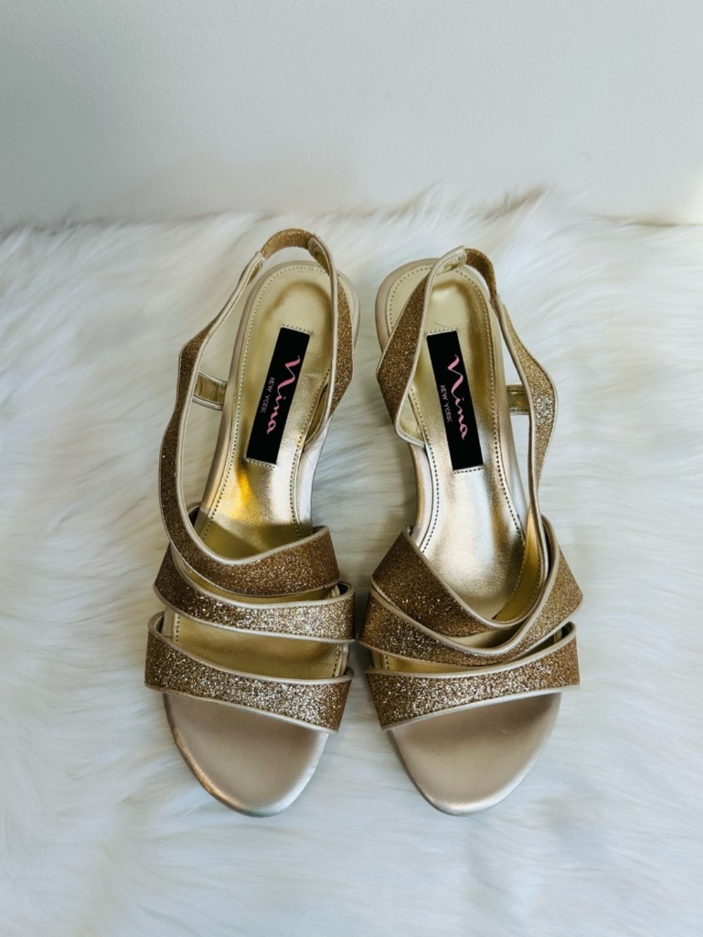 Nina Baby Glitter Open Toe Strappy Slingback Heels in Gold Size 6.5 - Picture 12 of 16